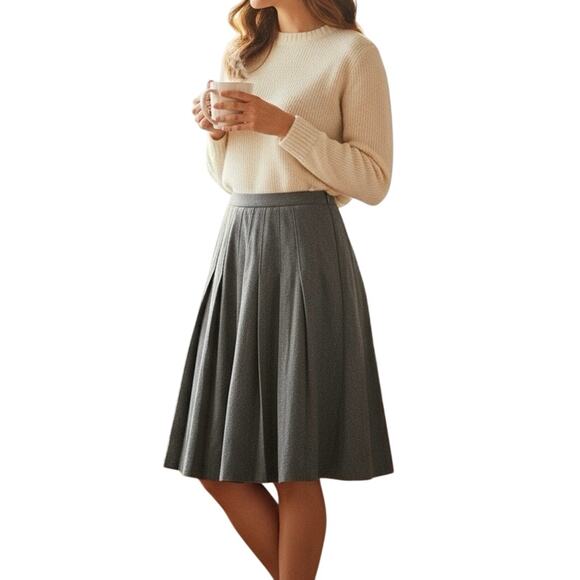 Pendleton Gray Wool Pleated Skirt 12 Petite Made in USA Dark Academia Vintage - Picture 1 of 6